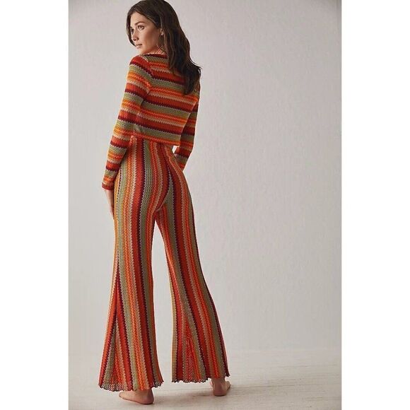 NWT FREE PEOPLE Sz L KINGSTON PANTS MULTI COLORED FLARES X ONLY HEARTS - Picture 2 of 3